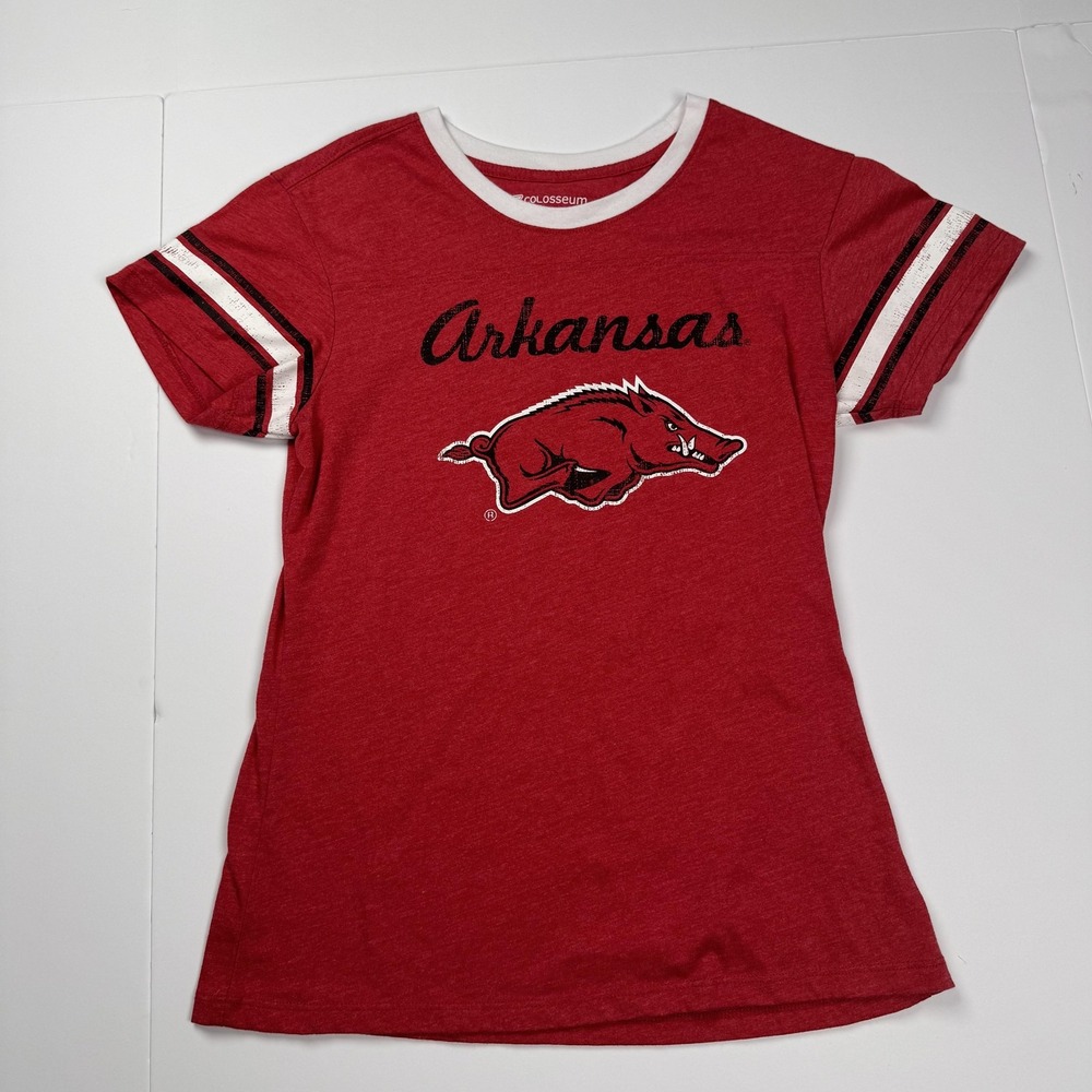 Arkansas Razorbacks Shirt Womens Medium Red NCAA Football Graphic Tee Number 1